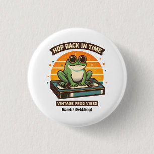 Hop Back in Time Vintage Frog Retro Illustration 1 Inch Round Button