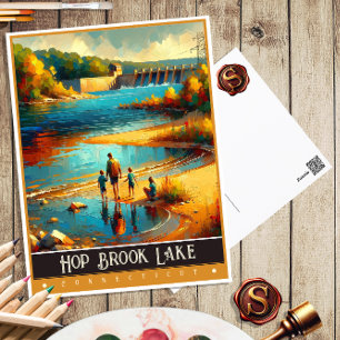 Hop Brook Lake, Connecticut Vintage Painting Postcard