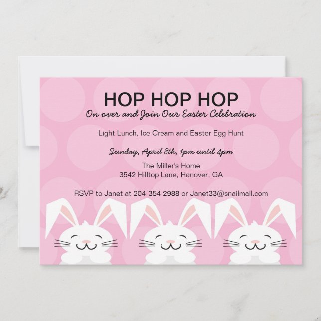 Hop Hop Bunny Rabbit Easter  Party Invitation (Front)