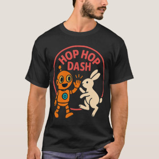 Hop Hop Dash – Cute Orange Robot and White Rabbit T-Shirt