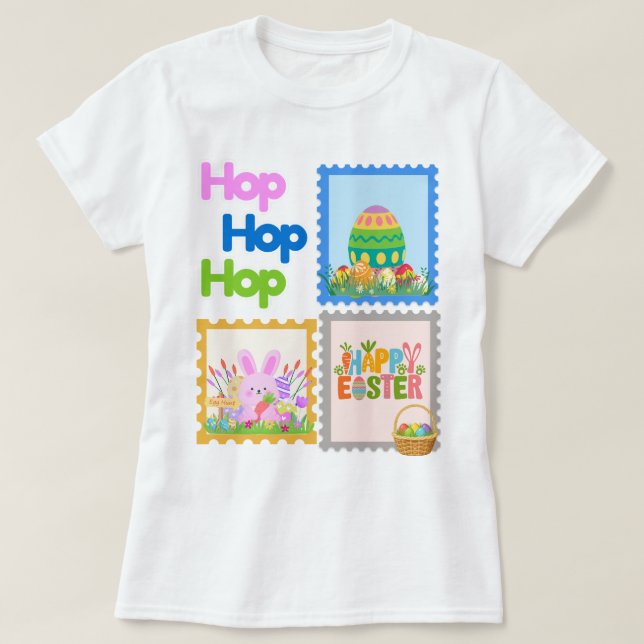 Hop Hop Hop Cute Easter Collage T Shirt (Design Front)