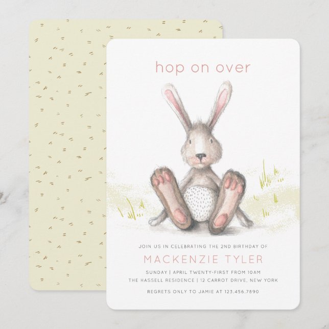 Hop on Over Bunny Rabbit Birthday Invitation (Front/Back)