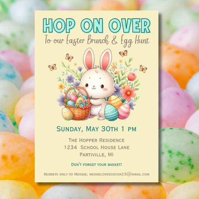 Hop On Over Easter Brunch and Egg Hunt Invitation (Creator Uploaded)