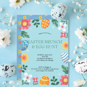 Hop on Over Easter Brunch Egg Hunt Bunny Floral Invitation