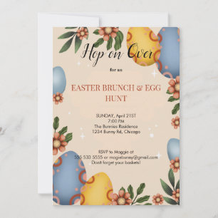 Hop on Over Easter Brunch Egg Hunt Bunny  Wild Invitation
