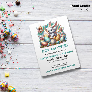 Hop On Over Easter Bunny & Eggs Customizable Name Invitation