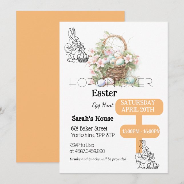 Hop On Over Easter Egg Hunt Bunny Brunch  Invitation (Front/Back)