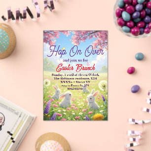 Hop on Over Easter Floral  Bunny Spring Brunch Acrylic Invitations
