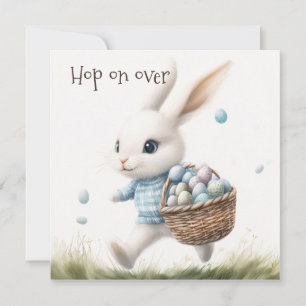 Hop On Over Watercolor Bunny Easter Party Invitation