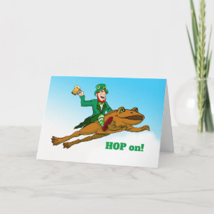 Hop on St. Patrick's Day Leprechaun Frog and Beer Card