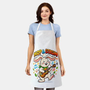 Hop & Strum Cute Bunny Playing Ukulele T-Shirt Apron