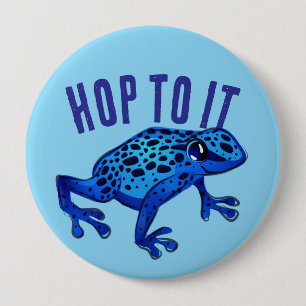 Hop To It Blue Frog 4 Inch Round Button