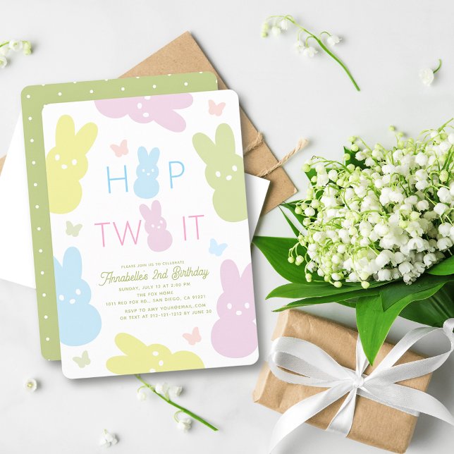 Hop Two It Bunny & Butterfly 2nd Birthday Invitation (Creator Uploaded)
