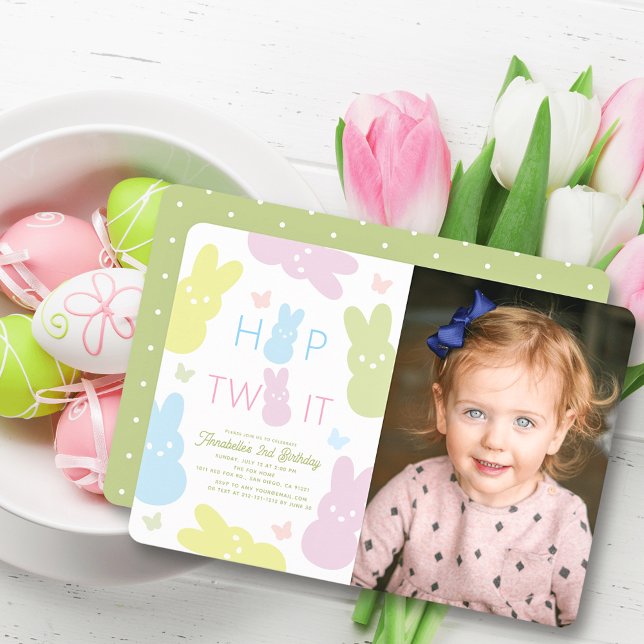 Hop Two It Bunny & Butterfly 2nd Birthday Invitation (Creator Uploaded)