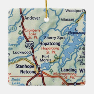 Hopatcong NJ 50's Map Ceramic Ornament