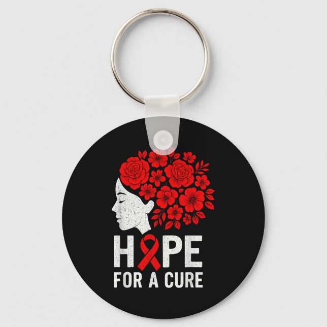Hope Aids Butterfly Red Ribbon Hiv Aids Awareness  Keychain (Front)