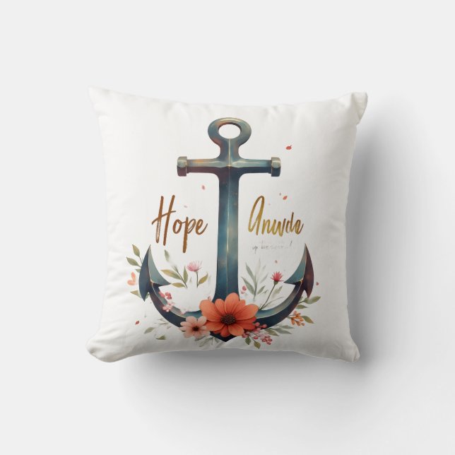 Hope Anchors the Soul – Luxurious Christian Artwor Throw Pillow (Front)