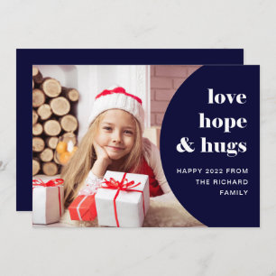 Hope and Hugs   Curved Frame Photo Navy Blue Holiday Card