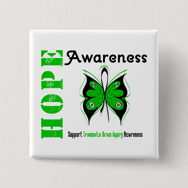 Hope Awareness Traumatic Brain Injury 2 Inch Square Button (Front)