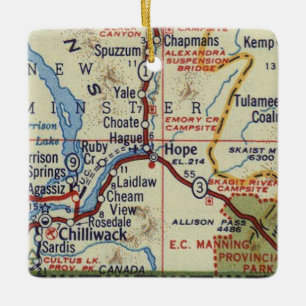 Hope BC Viintage Map Ceramic Ornament