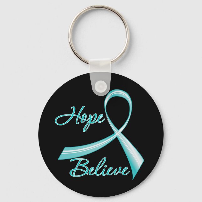 Hope Believe Ovarian Cancer Keychain (Front)