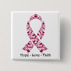 Hope Burgundy Awareness Ribbon 2 Inch Square Button