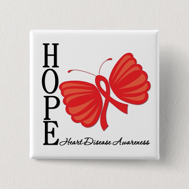 Hope Butterfly Heart Disease 2 Inch Square Button (Front)