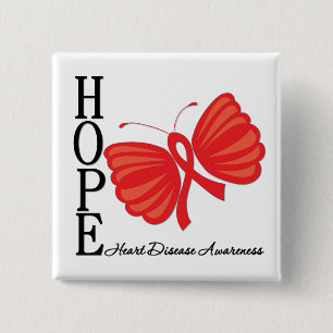 Hope Butterfly Heart Disease 2 Inch Square Button