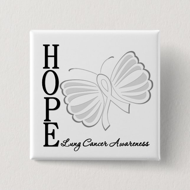Hope Butterfly Lung Cancer 2 Inch Square Button (Front)