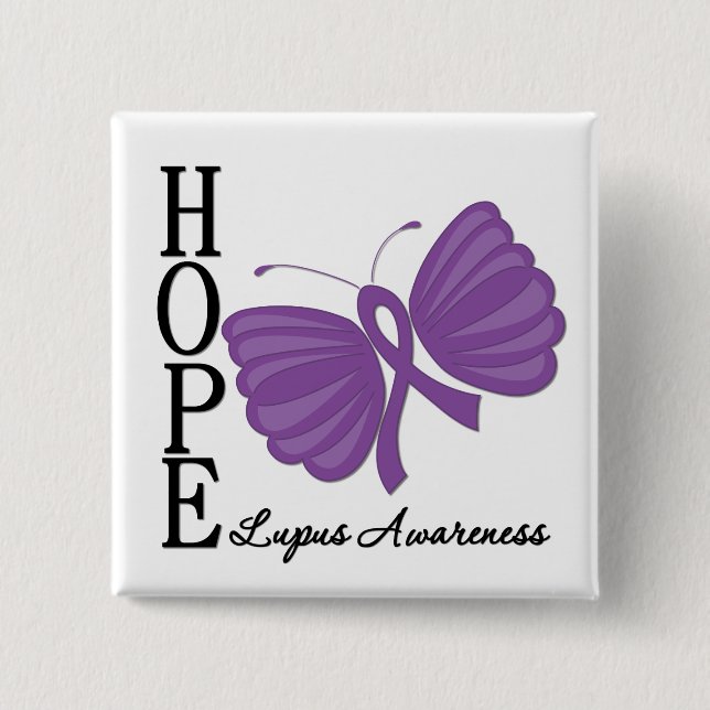 Hope Butterfly Lupus 2 Inch Square Button (Front)