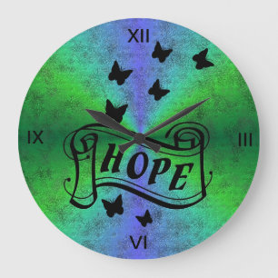 Hope & Butterfly on rainbow in  leatheroptik Large Clock