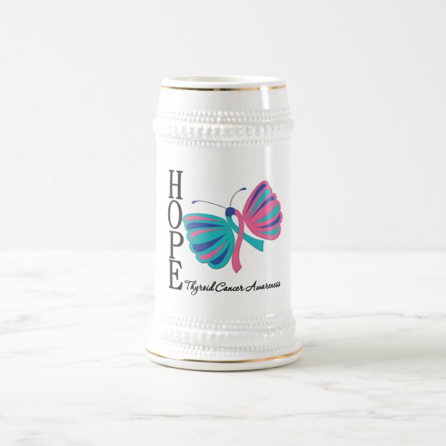 Hope Butterfly Thyroid Cancer Beer Stein (Center)