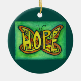 Hope Butterfly Word Art Gift Holiday Ornament