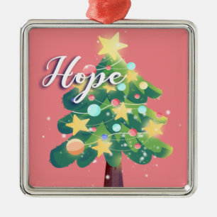 Hope Caption Quote Carton Christmas Tree Pink  Metal Ornament