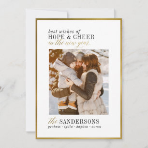Hope & Cheer Minimal White & Gold New Year Holiday Card