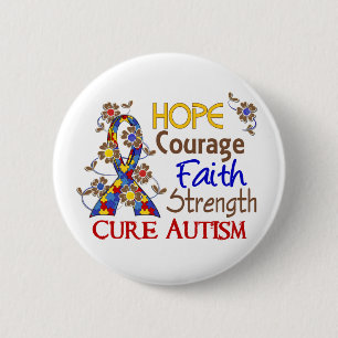 Hope Courage Faith Strength 3 Autism 2 Inch Round Button