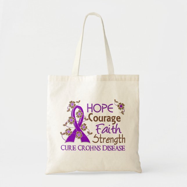 Hope Courage Faith Strength 3 Crohn's Disease Tote Bag (Front)