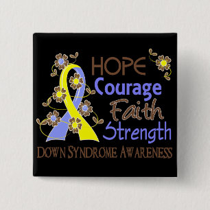 Hope Courage Faith Strength 3 Down Syndrome 2 Inch Square Button
