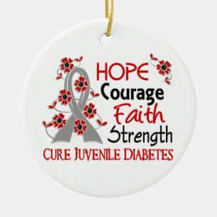 Hope Courage Faith Strength 3 Juvenile Diabetes Ceramic Ornament