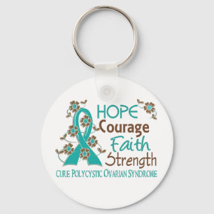 Hope Courage Faith Strength 3 PCOS Keychain