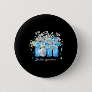 Hope Diabetes Awareness Blue Flowers Type 1 Diabet 2 Inch Round Button
