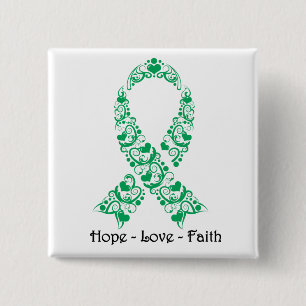 Hope Emerald Green Awareness Ribbon 2 Inch Square Button