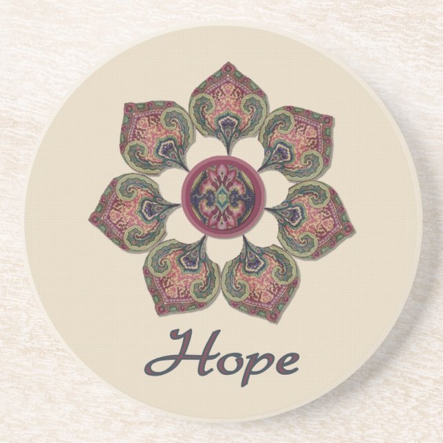 HOPE Fabric Collage Flower Red and Blue Coaster (Front)