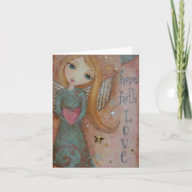 Hope Faith Love Angel Art Print Blank Notecard (Front)