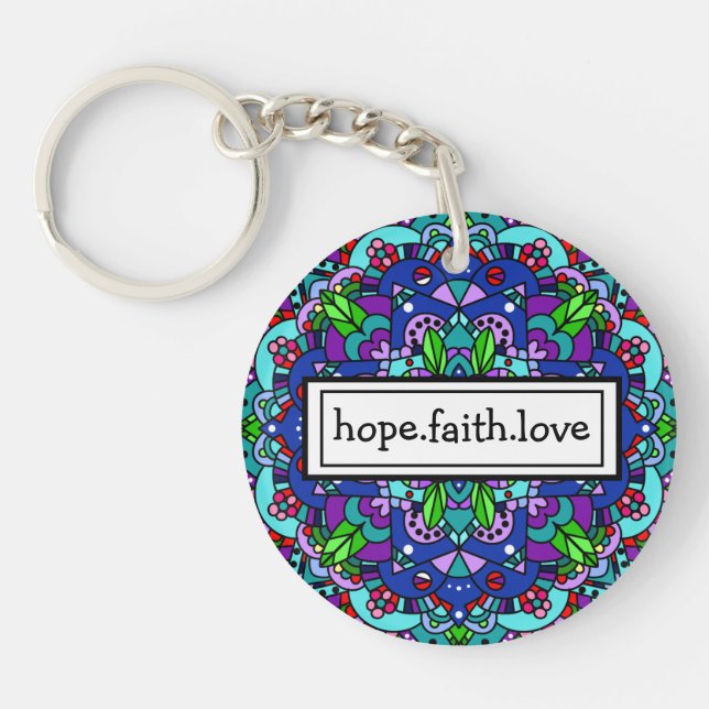 Hope. Faith. Love Purple and Blue Mandala  Keychai Keychain (Front)