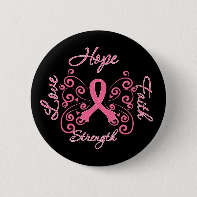 Hope Faith Love Strength Breast Cancer 2 Inch Round Button (Front)