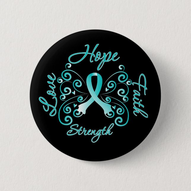 Hope Faith Love Strength Cervical Cancer 2 Inch Round Button (Front)