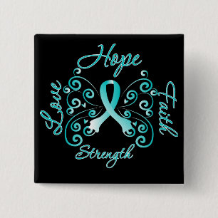 Hope Faith Love Strength Cervical Cancer 2 Inch Square Button