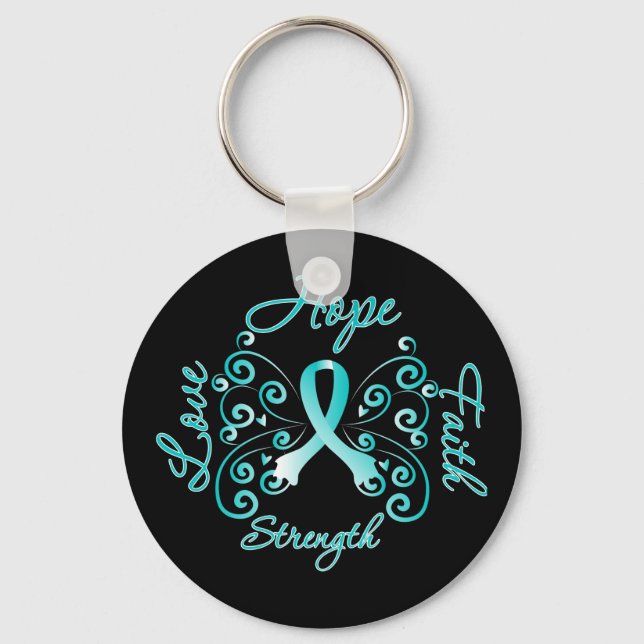 Hope Faith Love Strength Cervical Cancer Keychain (Front)