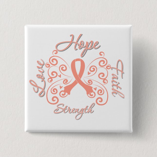 Hope Faith Love Strength Endometrial Cancer 2 Inch Square Button (Front)